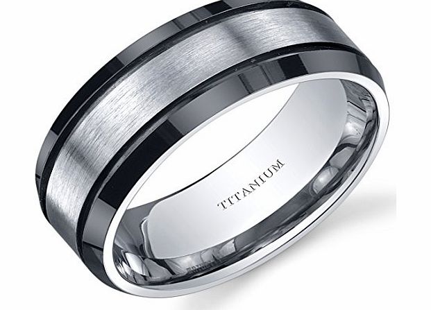 Revoni Beveled edge Black and Silver tone Mens 8mm Titanium Wedding Band Ring Size W,