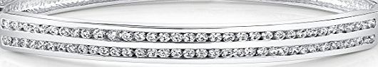 Revoni Contemporary Chic Sterling Silver Channel-Set Cubic Zirconia Hinged Bangle Bracelet