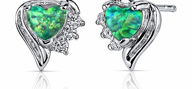 Revoni Created Sterling Silver Heart Shape 1.00ct Green Opal Earrings
