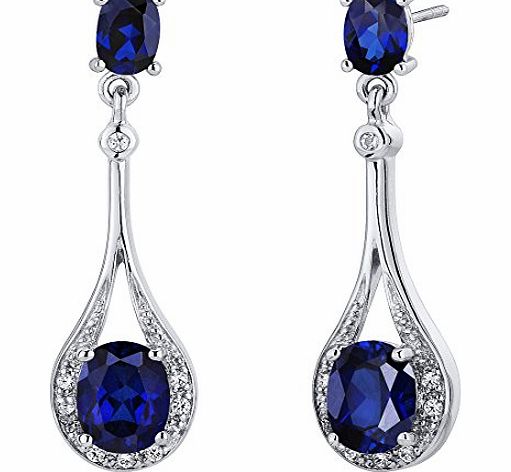 Revoni Glamorous 5.00ct Blue Sapphire Oval Cut Dangle Diamond CZ Earrings in Sterling Silver of Length 3.51cm