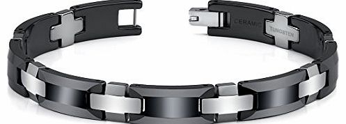 Revoni Mens Sophisticated Tungsten and Ceramic Link Bracelet of 20.96cm