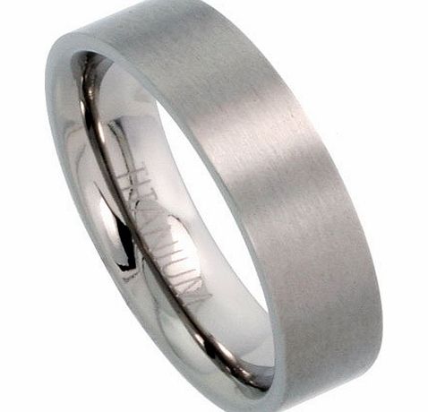 Revoni Titanium 6mm Flat Wedding Band Ring Matte finish Comfort-fit, size K