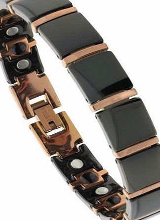 Revoni Tungsten Carbide Magnetic Therapy Bracelet, 2-Tone Rose Gold amp; Black w/ Bar Links, (11 mm) wide, 8 inches/20.32 centimeters Long