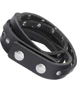 Rhona Sutton Mens Black Leather Wrap Bracelet