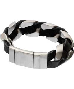 Rhona Sutton Mens Brown Leather and Chain Bracelet