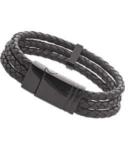 Rhona Sutton Mens Brown Triple Leather Plaited Bracelet