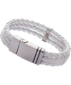 Rhona Sutton Mens White Leather Triple Plaited Bracelet