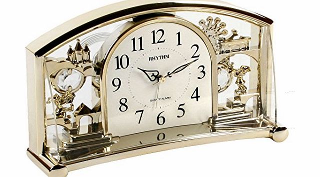 RHYTHM Silent No Ticking Alarm Mantel Clock with Rotating Swarovski Pendulum