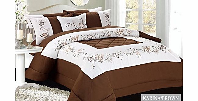Riccardo Valeria Luxury 3pcs Brown amp; Ivory Embriodered Quilted Bed Spread Bedspread / Comforter Set   2 Pillow Shams / Double amp; King Size (King)