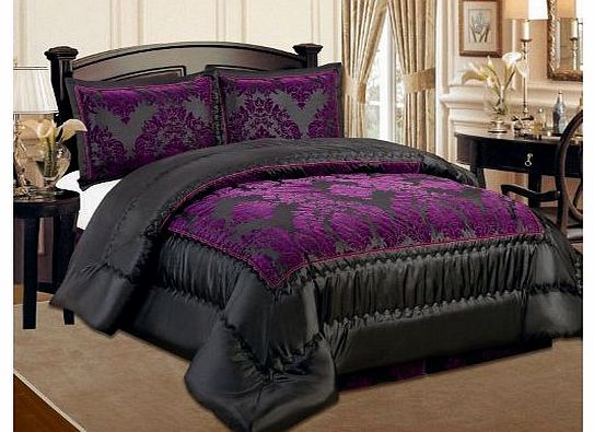 RICCARDO VELERIA New Luxurious 3pcs Quilted Bed Spread Set/ Comforter Set/ Size - Double (SALE) (BLACK WITH PURPLE)