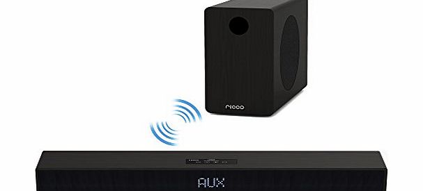 600 W 2.1 Channel Bluetooth Wooden Soundbar Hi-Fi Speaker Home Cinema Music System with Wireless Subwoofer
