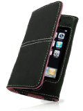 Ricco (ONE) BLACK Flip Leather Case with PINK Internal Liner and Magnetic Closure For Apple iPod Touch iTouch G1 G2 Generation 1 and 2