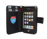 Ricco Wallet Style Black Flip leather Case with Magnetic Pull Tab Design For Apple iPhone G1 G2 3G 3Gs 3G S
