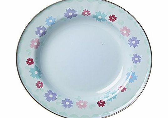 Rice Pale blue enamel lunch plate with retro flower print by RICE dk 22cm (Soft Blue)