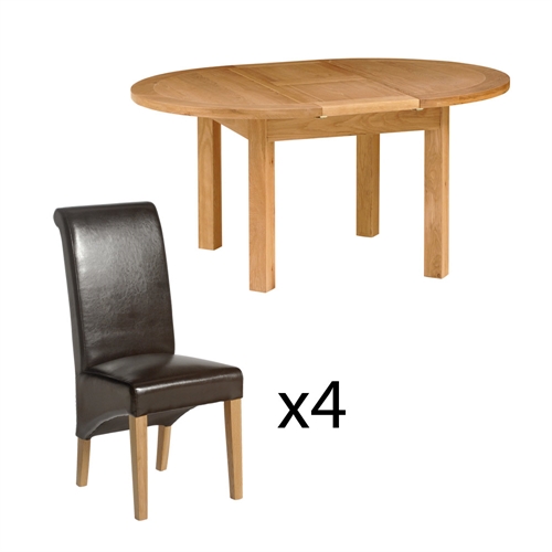 Richmond Oak Round Extending Dining Table and 4