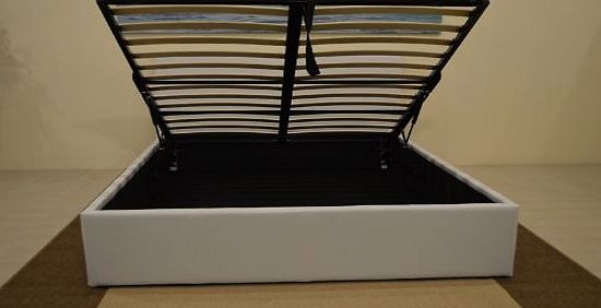 Right Deals UK 5ft king size gas lift up faux leather ottoman storage bed frame in Brown Black and White By Bedsandbeds (White)