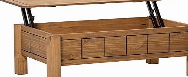 Right Deals UK Corona Lift Up Coffee Table with Storage - Mexican Design - Waxed Pine - Solid Wood