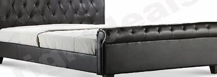 Right Deals UK Georgia PU Sleigh Bed 4ft6 Double Black Faux Leather Button Effect