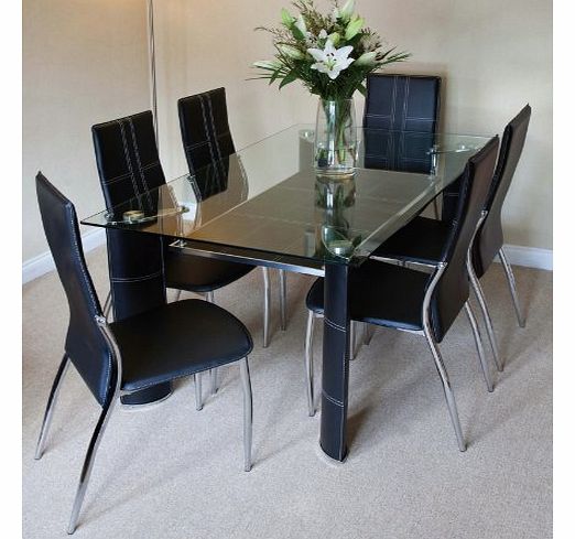 Right Deals UK Montana Black, Chrome and Clear Glass Dining Table and 6 Chairs - Dining Set