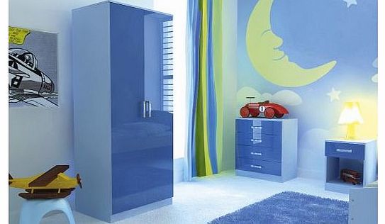 Ottawa 2 Tone High Gloss Bedroom 3 Piece Furniture Set Blue