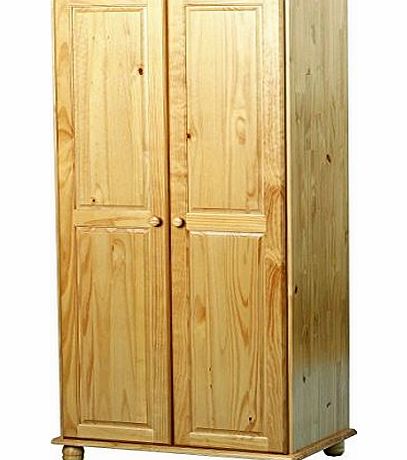 Right Deals UK Pine Wardrobe 2 Doors and Bun Turned Feet - Hampshire Solid Pine Bedroom Furniture Range