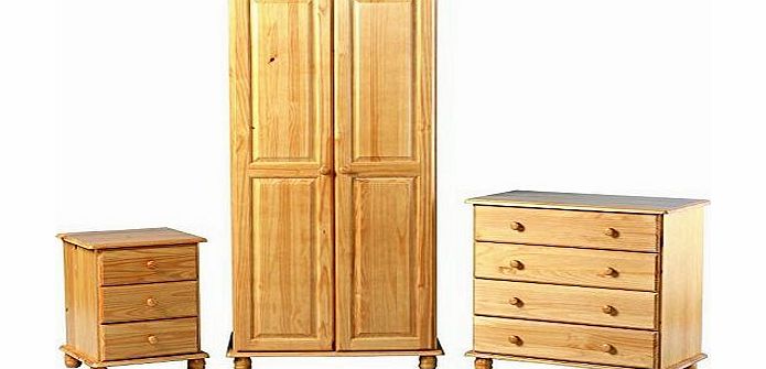 Right Deals UK Solid Pine Bedroom Furniture Set - 2 Door Wardrobe, Drawers, Bedside - Hampshire Solid Pine Range