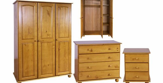 Right Deals UK Solid Pine Bedroom Furniture Set - 3 Door Wardrobe, Drawers, Bedside - Hampshire Solid Pine Range