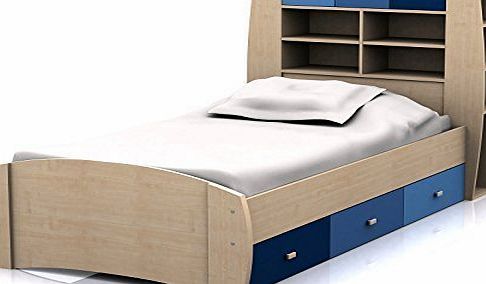 Right Deals UK Sydney 3ft Cabin Bed with 3 Drawers - Large Storage Headboard with Shelves and Drawers- Pink or Blue Childrens Furniture (Blue)