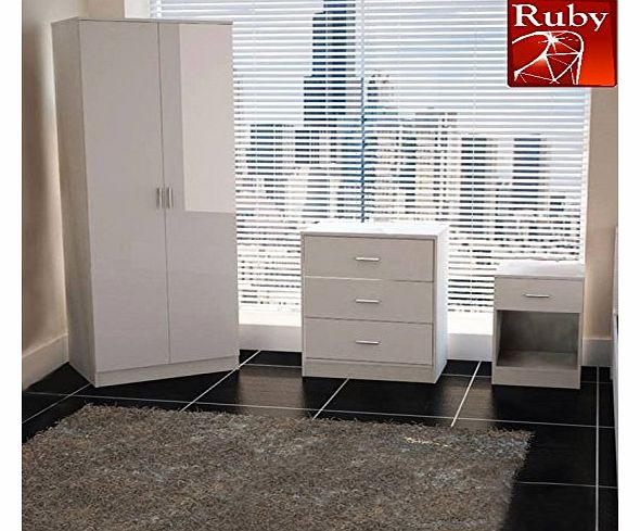 Rightdeals High Gloss Ottawa Caspian White / White Gloss Bedroom 3 Piece Furniture Package