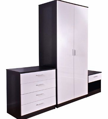Rightdeals Ottawa Caspian Black and White Gloss Bedroom 3 Piece Furniture Package