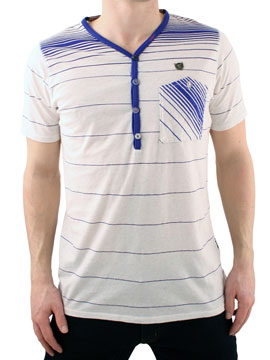 Ecru/Retro Blue Shedex Y-Neck T-Shirt