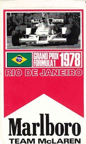 De Janiero 1978 Team Marlboro McLaren Event Sticker (8cm x 14cm)