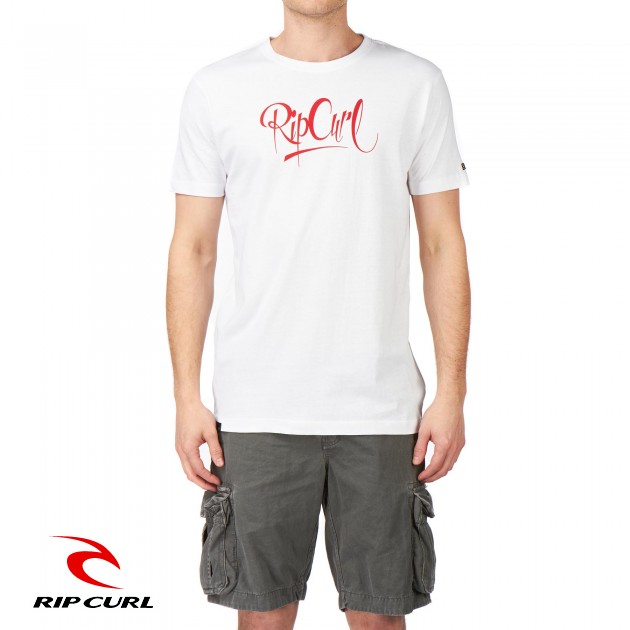 Rip Curl Mens Rip Curl Script Font T-Shirt - Optical White