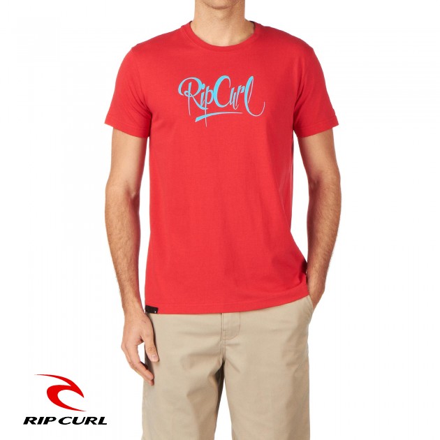 Rip Curl Mens Rip Curl Script Font T-Shirt - True Red