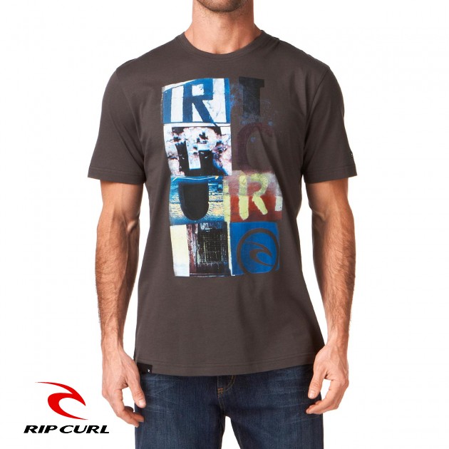 Rip Curl Mens Rip Curl Stacked S/S T-Shirt - Charcoal Grey