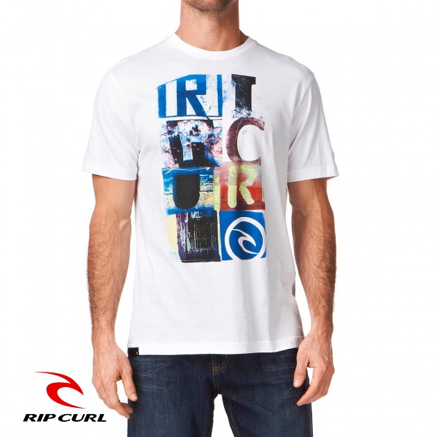 Mens Rip Curl Stacked S/S T-Shirt - Optical White