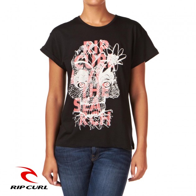 Womens Rip Curl Skully T-Shirt - Solid Black