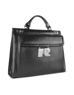 Ripani Women` Front Pocket Black Genuine Italian Leather Briefcase