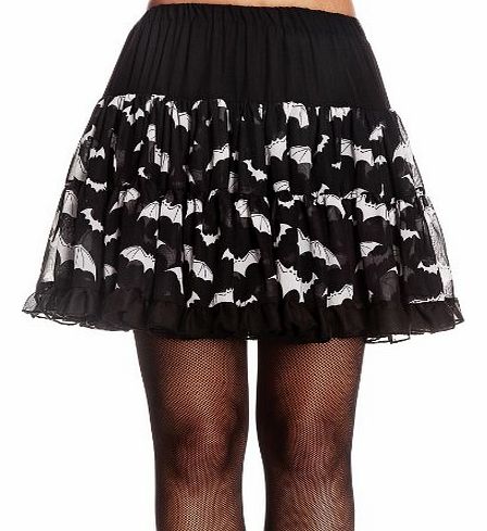 Ripleys Clothing HELL BUNNY Halloween Goth BATS SKIRT Ruffle Black WHITE M-L 12-14