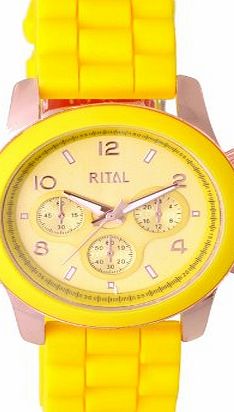 RITAL  Unisex Outstanding Sport Chronograph Yellow amp; Gold Silicone Wrist Watch