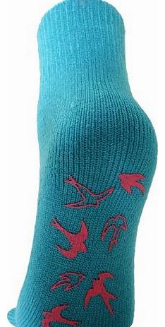 Rjm  Childrens Turquoise Thermal Bed Slipper Socks with Bird Grips Size 4-6