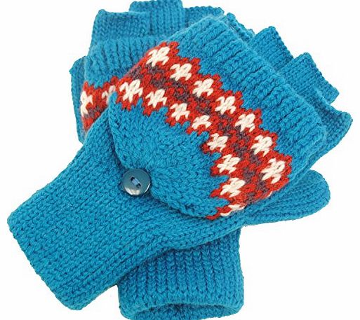 Rjm  Girls Fingerless Mitten Cap Gloves Turquoise