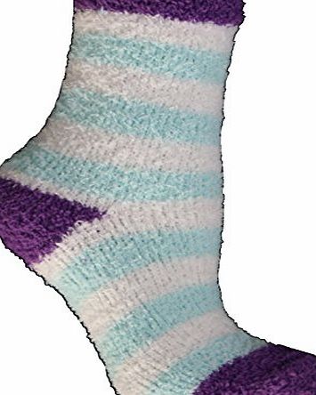 Rjm  Girls Snowsoft Purple With Aqua amp; White Stripe Bed Slipper Socks Size 4-6