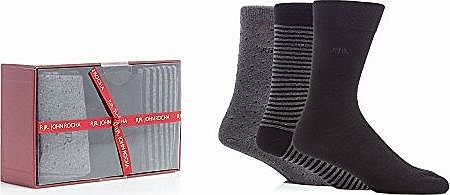  Mens Designer Pack Of Three Black Striped Socks In Gift Box