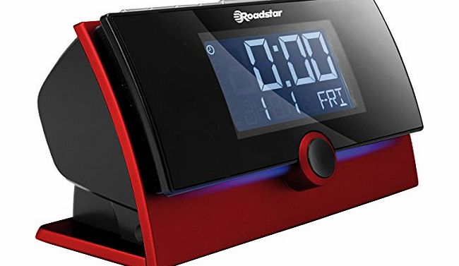 Roadstar FM-Band Digital PLL Clock Radio with USB,Dual Alarm and Calendar Function - Red