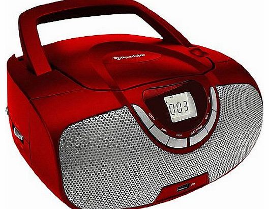 Roadstar Portable Stereo System with CD/MP3 Player, USB and AM/FM Radio - Red