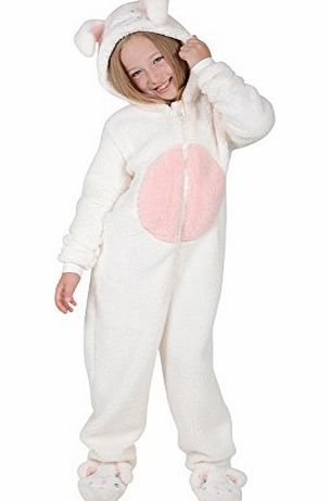 Girls Bunny Rabbit Hooded Fleece All In One Pyjamas Onesie With Feet 6-7 Years