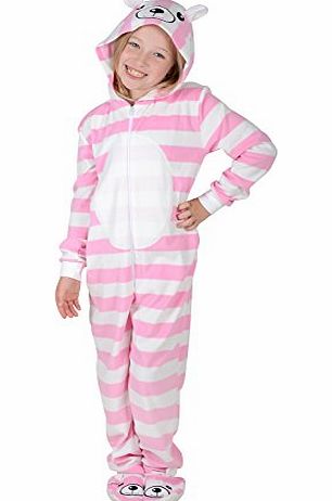 Roaster Toasters Girls Stripey Bear Hooded Fleece All In One Pyjamas Onesie With Feet 12-13 Years
