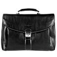 Robe di Firenze Black Front Pocket Leather Briefcase