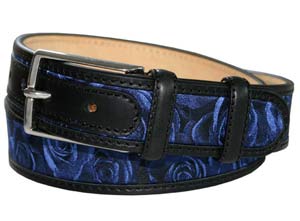 Blue Woven Rose Silk / Leather Belt by